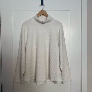 J Crew Sweatshirt Womens 3X Ivory Quilted Mock Neck Long Sleeve Pullover Stretch